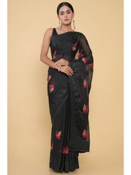 Soch - Women Black Georgette Embellished & Sequined Saree with Unstitched Blouse