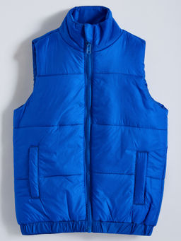 Hopscotch - Blue Quilted High Neck Puffer Jacket