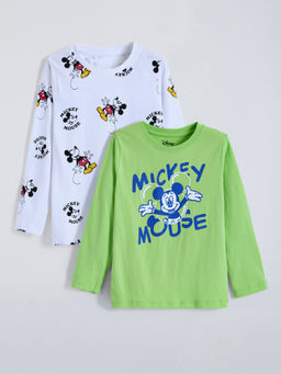 Hopscotch - Green Mickey Mouse Cotton T-shirts (Pack of 2)