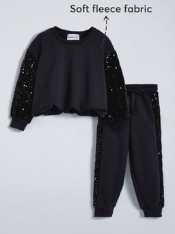 Hopscotch - Black Sequin Embellished Balloon Hem T-shirt & Joggers