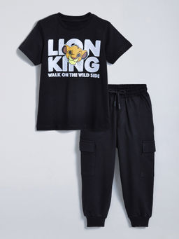 Hopscotch - Black Simba Cotton Cargo T-shirt & Joggers