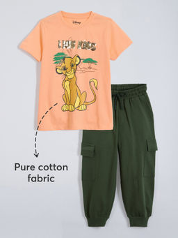 Hopscotch - Orange Simba Sequined Cotton T-shirt & Joggers