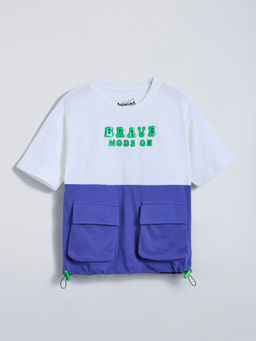 Hopscotch - White Colorblock Cotton T-shirt
