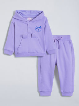Hopscotch - Purple Cotton Applique Hoodie & Joggers