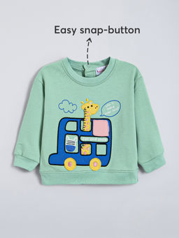 Hopscotch - Green Embroidered Cotton Sweatshirt