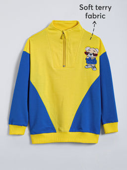Hopscotch - Yellow Teddy Colorblock Cotton Sweatshirt