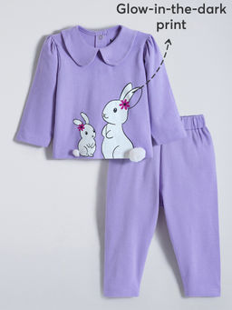 Hopscotch - Purple Bunny Applique Cotton Top & Leggings