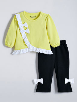 Hopscotch - Yellow Bow Applique Cotton Top & Pant