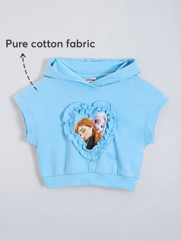 Hopscotch - Blue Anna and Elsa Cotton Extended Sleeve Crop Top