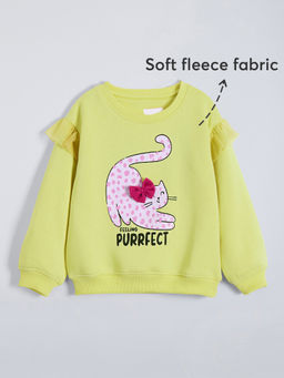 Hopscotch - Yellow Bow Applique Kitty Ruffled Sweatshirt