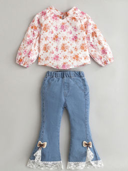 Hopscotch - White Floral Bow Applique Top and Jeans
