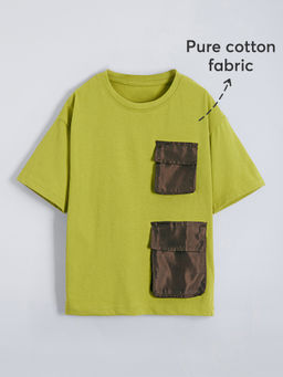 Hopscotch - Green Pure Cotton Cargo Patch T-shirt