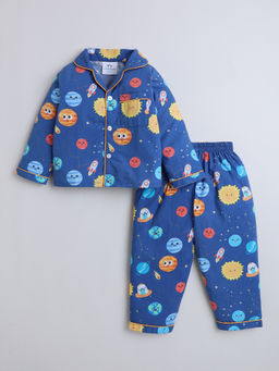 Hopscotch - Blue Cotton Planets Shirt and Pyjama