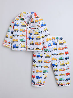 Hopscotch - White Cotton Vehicle Shirt and Pyjama