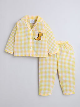 Hopscotch - Yellow Cotton Checkered Shirt and Pyjama