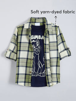 Hopscotch - White Simba Checkered Cotton Shirt with Vest