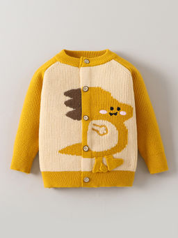 Hopscotch - Yellow Textured Raglan Sleeves Applique Sweater