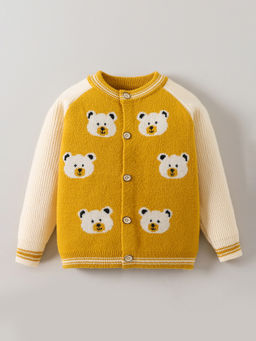 Hopscotch - Yellow Teddy Textured Raglan Sleeves Sweater