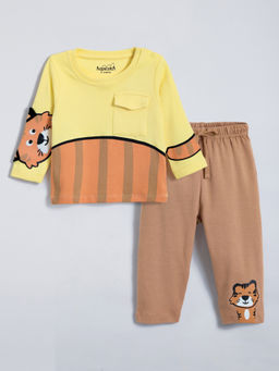 Hopscotch - Yellow Tiger Print Cotton T-shirt & Pant