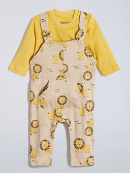 Hopscotch - Yellow Lion Cotton T-shirt & Dungaree