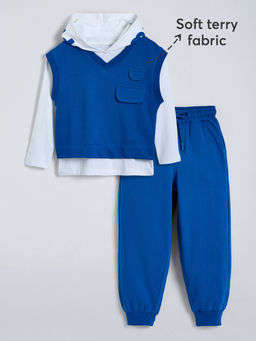 Hopscotch - Blue Pure Cotton Sweatshirt & T-shirt with Joggers