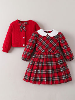 Hopscotch - Red Bow Applique Dress with Jacket
