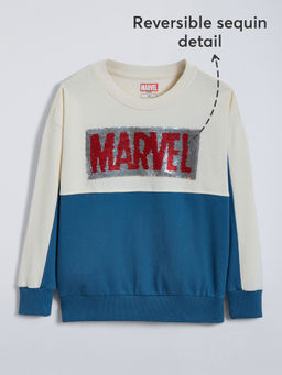 Hopscotch - White Marvel Sequin Color-Block Cotton Sweatshirt