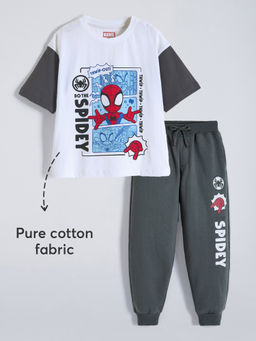 Hopscotch - White Spiderman Cotton T-shirt and Joggers