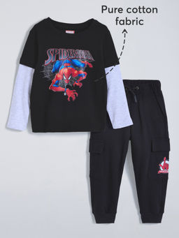 Hopscotch - Black Spiderman Cotton T-shirt and Joggers