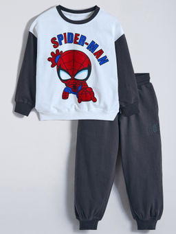 Hopscotch - White Spider-Man Cotton Colorblock Sweatshirt & Joggers