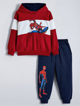 Hopscotch - Red Spider-Man Cotton Colorblock Hoodie & Joggers