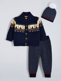 Hopscotch - Navy Blue Reindeer Ear Applique Winter Set