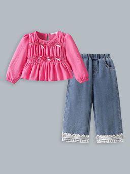 Hopscotch - Pink Bow Applique Top & Jeans