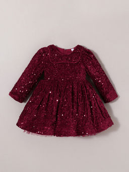Hopscotch - Maroon Sequin Embellished Dress