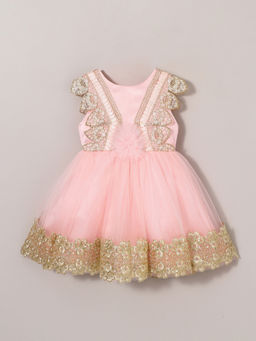 Hopscotch - Pink Floral Applique Lace Dress