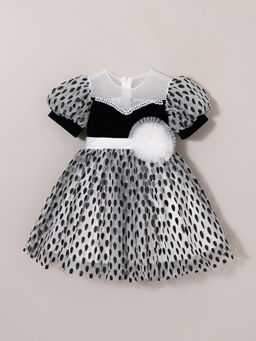 Hopscotch - Black Floral Applique Pearl Dress