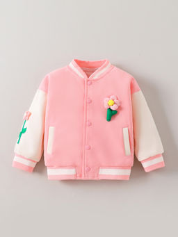 Hopscotch - Pink Floral Applique Colorblock Jacket