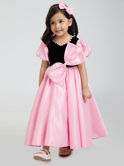 Hopscotch - Pink Bow Applique Pearl Gown with Hairband