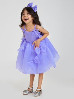 Hopscotch - Purple Bow Applique Dress with Hairband
