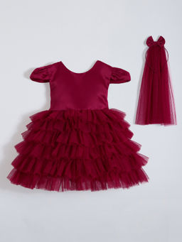 Hopscotch - Burgundy Ruffle Dress with Hairband