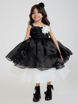 Hopscotch - Black Floral Applique Dress with Hairband