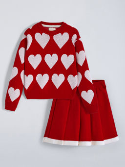 Hopscotch - Heart Textured Sweater & Skirt