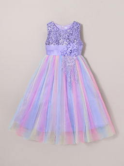 Hopscotch - Purple Floral Applique Sequined Gown