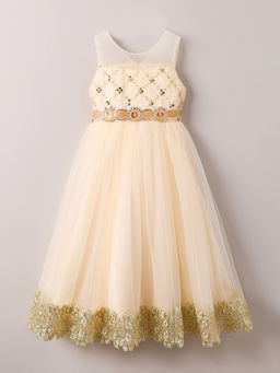 Hopscotch - Beige Lace Embellished Sequined Gown