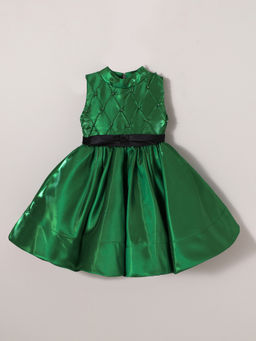 Hopscotch - Green Oversized Bow Applique Dress