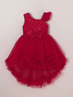 Hopscotch - Red Bow Applique High-Low Dress