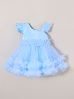 Hopscotch - Blue Ruffle Embellished Dress