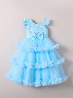 Hopscotch - Blue Bow Applique Tiered Gown