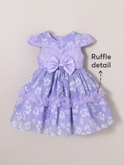 Hopscotch - Lavender Floral Bow Applique Dress