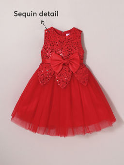Hopscotch - Red Sequin Embellished Bow Dress